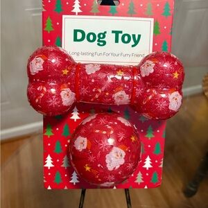 Jmle  Christmas  Time  Bone 6.5”  & Ball  3.5”   Dog Toy   With Squeakers